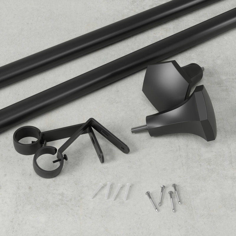 Sita Matte Black Adjustable Steel Curtain Rod 36-72 Inches