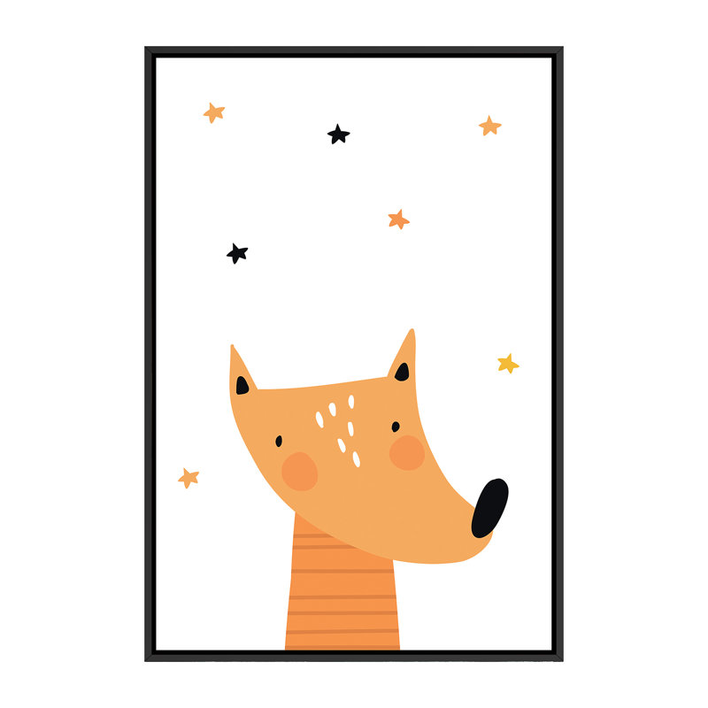 Renard - impression d'art graphique, Pas de tapis, H 60 po x l 40po x P 1,5 po, Toile avec cadre noir