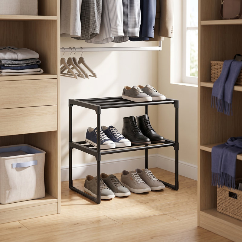 Shoe Rack, 2-Tier Shoe Storage Organizer, Metal Shoe Shelf, Holds 2-4 Pairs, Stackable For Closet, Entryway, Bedroom, 11.8 X 16.7 X 14.8 Inches