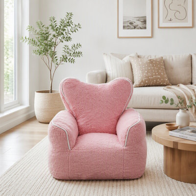 Fauteuil à billes en fausse fourrure pour enfants en forme de cœur, chaise longue confortable et élégante pour les petits, parfaite pour la lecture et la détente