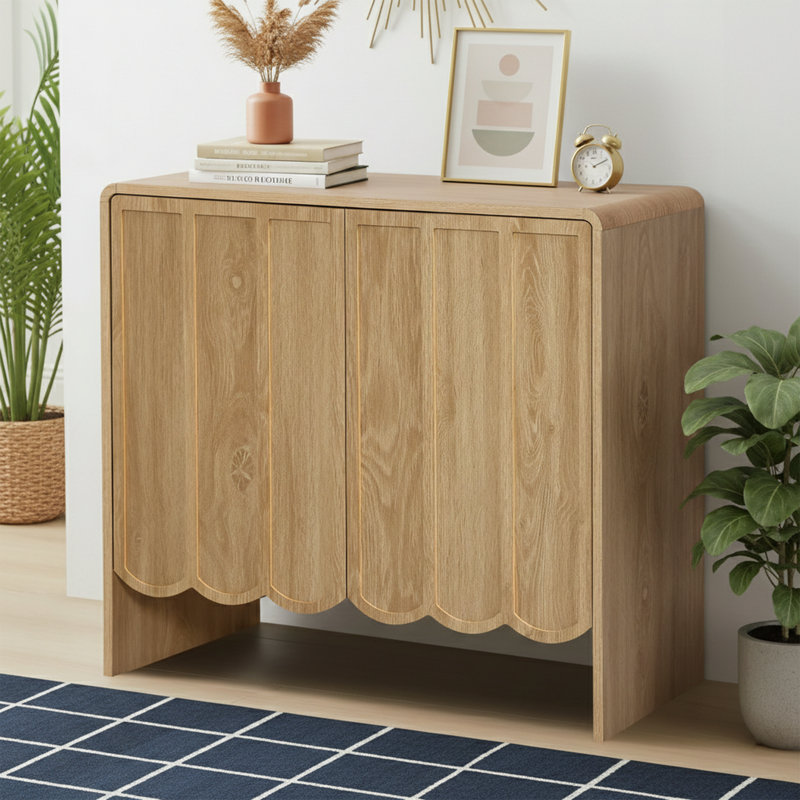 Buffet de 31,5 po de largeur avec portes à panneau ondulé et tablettes réglables - noyer, Naturel