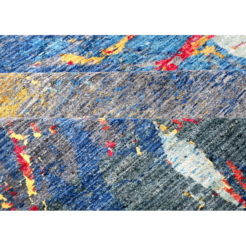 Hand-Knotted High-Quality Blue and Gray Area Rug