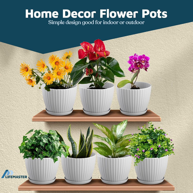 Plant Pots with Drainage & Saucers, Indoor & Outdoor Planters for Houseplants, Herbs, and Flowers, Durable & Weatherproof Material, Stackable, Lightweight, Minimalist Design, Pack of 12