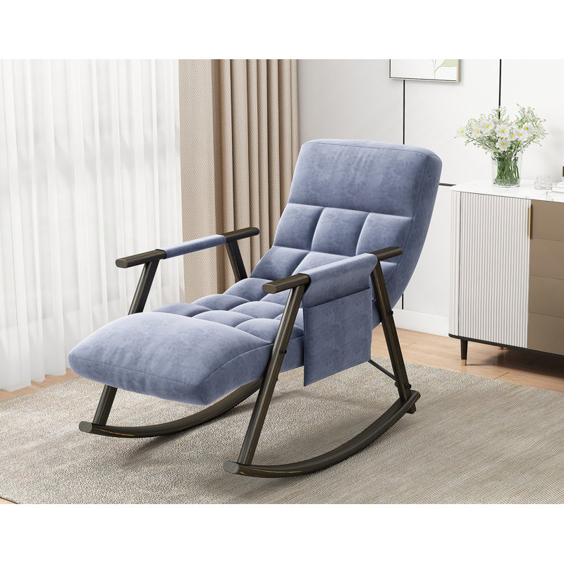 Chaise berçante pliante décontractée rembourrée, chaise berçante de salon réglable à haut dossier et repose-pieds, poches latérales placées dans le balcon du salon