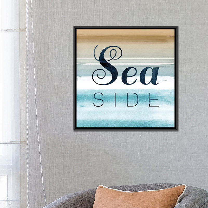 «Seaside», art textuel sur toile, H 37 po x l 37 po x P 1,5 po, Pas de tapis, Papier beaux-arts encadré noir