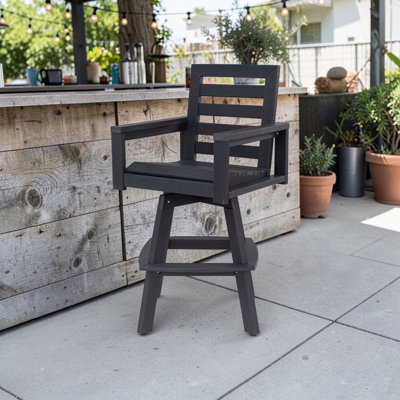 High-End Luxury Transitional HDPE Ladder Back Adirondack Swivel Bar Stool with Hot-Embossed Wood Grain