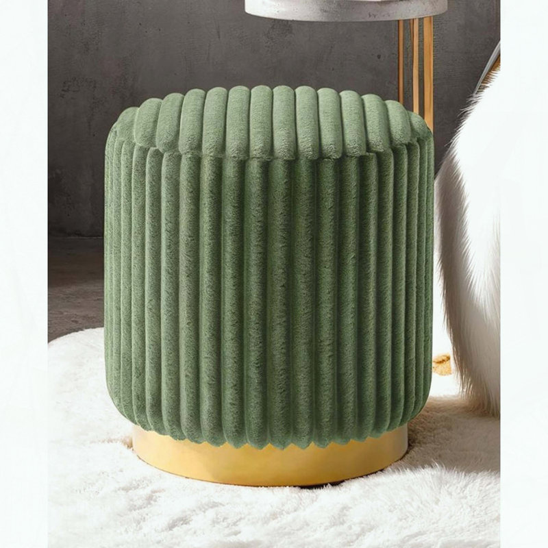 Tabouret d'appoint capitonné Channel - Tissu semblable à de la fourrure - Base en acier inoxydable, Vert