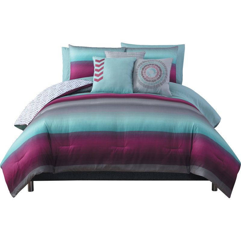 Édredon réversible en microfibre, Édredon pour grand lit + 9 pièces supplémentaires, Magenta