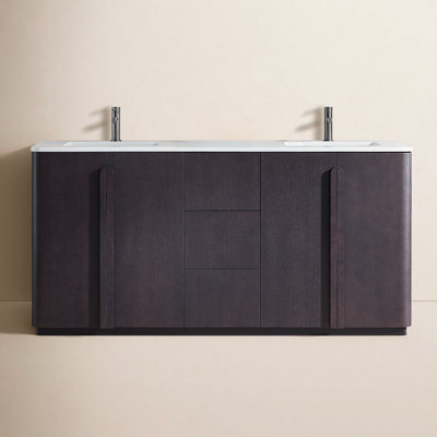 Greely 72" Teak Double Sink Bathroom Vanity with Quartz Top