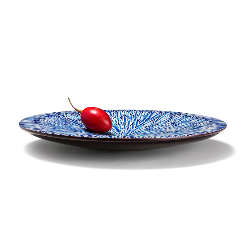 Handmade Decorative Bowl, Abstract, Blue/Cream