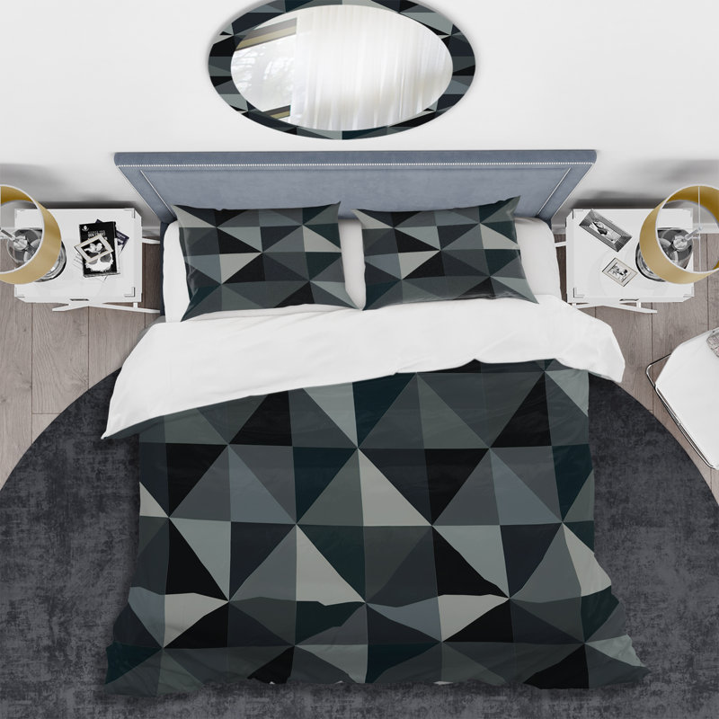 Ensemble de housse de couette moderne gris et noir à motif géométrique moderne Triangles III
