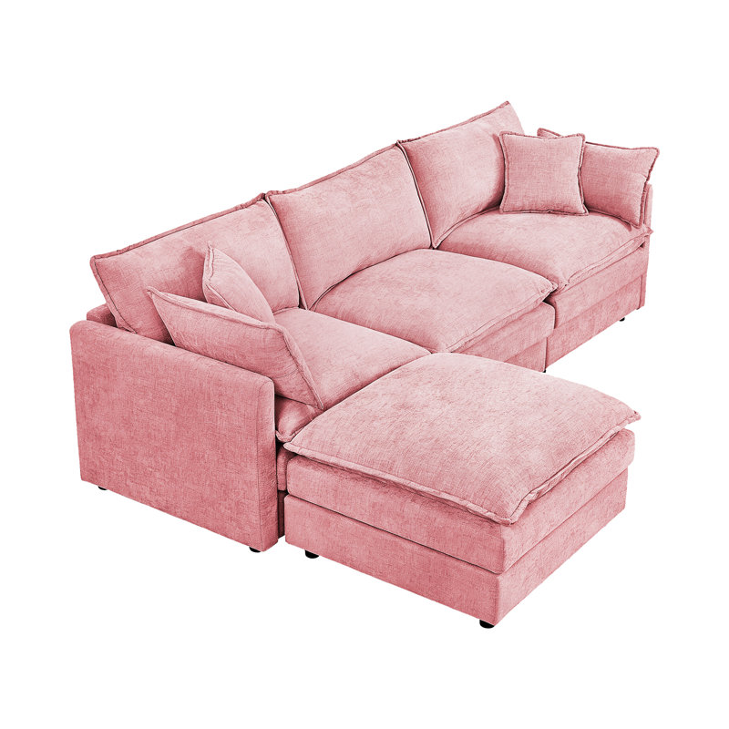 102'' Wide L-Shaped Sofa, Modular Sectional Sofa, 4 Seater Sofa Comfy Cloud Couch Chenille Upholstered Sofa with Ottoman