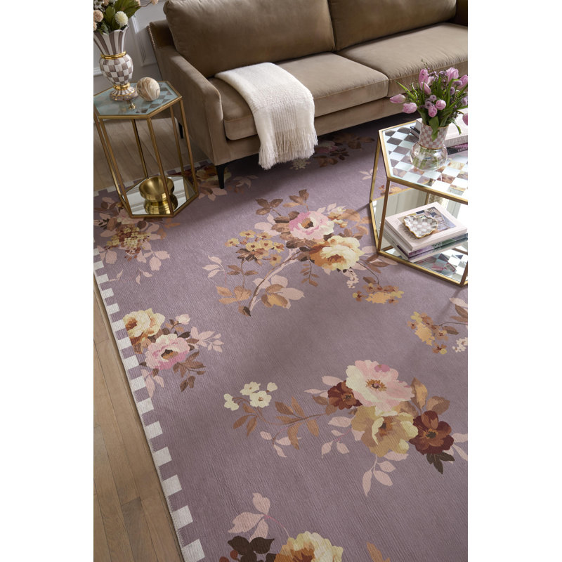 Wild Rose Washable Rug, Taupe, Rectangle 8' x 10'