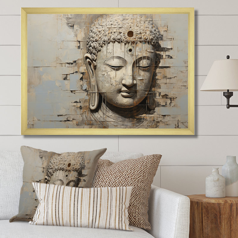 Simple Bouddhism Statue IV - Buddhism, reproduction d'art sur toile, Encadrement doré, H 24 po x l 32 po x P 1 po