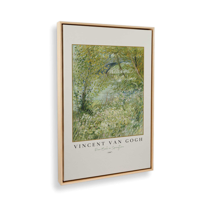 Van Gogh's River Bank in Springtime, reproduction sur toile dans un cadre, H 48,75 po x l 32,75 po, Érable américain