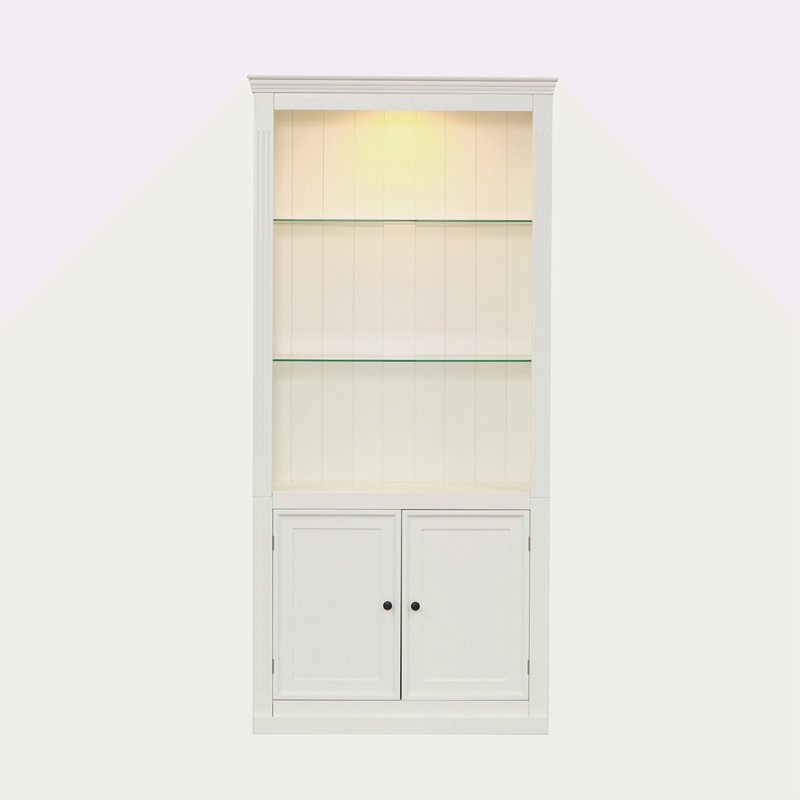 78.75'' Tall Display Shelves With 5 Colours Adjustable LED Ceiling Light, Retro-Style Bookcases With Tempered Glass Shelves For Living Room, Home, Office, Studio Or Workspace