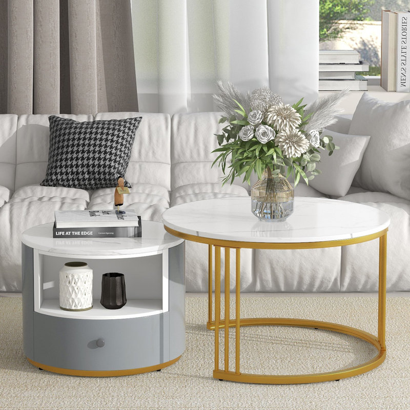 Aloisius Frame Coffee Table with Storage, White/Grey