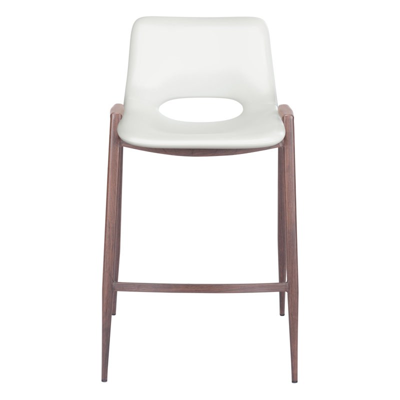 White and Walnut Mid-Century Modern Counter Stools, Set of 2