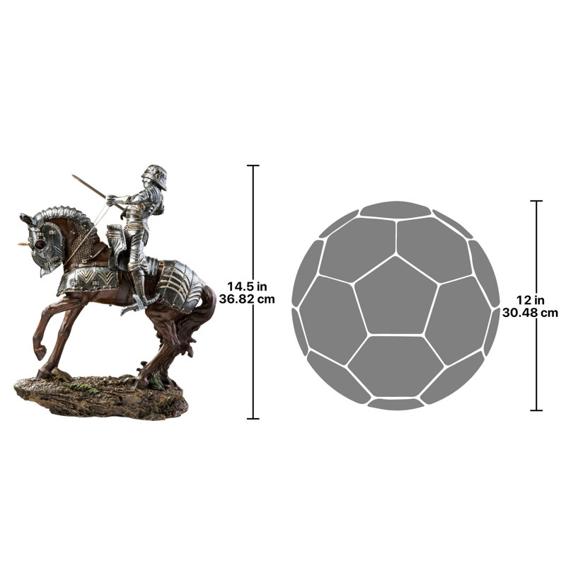 Silver Resin Knight Statue with Intricate Armor, 12" Width