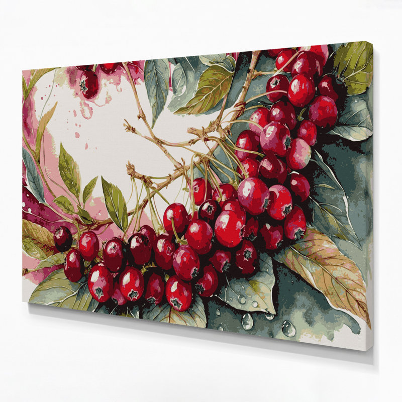 Fruit, canneberge, art mural sur toile beige, H 24 po x l 36 po