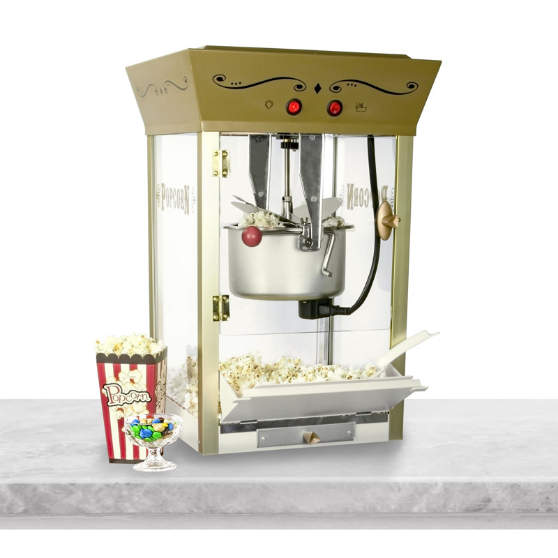 Nostalgia Popcorn Maker Professional Cart, Kettle Makes Up to 32 Cups With Candy Dispenser, Ivory