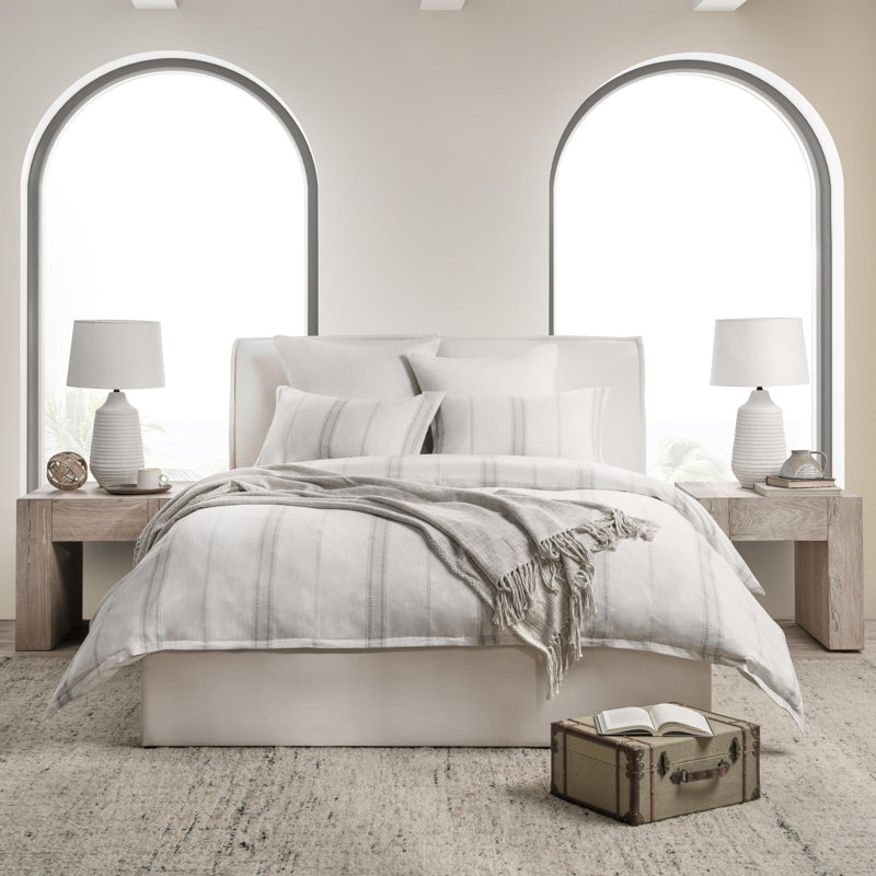 Jayson Linen Duvet Cover Set, Gray, King