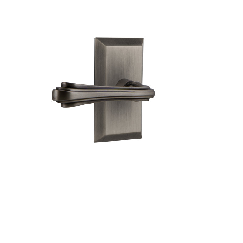 Studio Plate Single Dummy with Fleur Lever, Antique Pewter, Left Handed