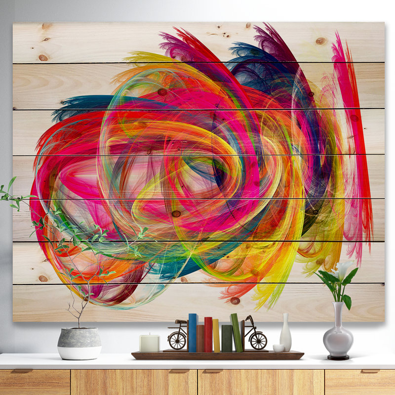 Corwin Colorful Thick Strokes - Abstract Cerclel Wall Art, H 30 po x l 40 po x P 1,5 po, Bois