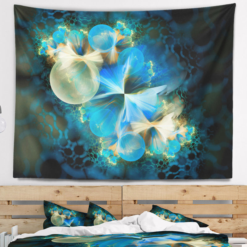 Tapisserie à bulles bleu 3d fractal, H 78 po x l 92 po
