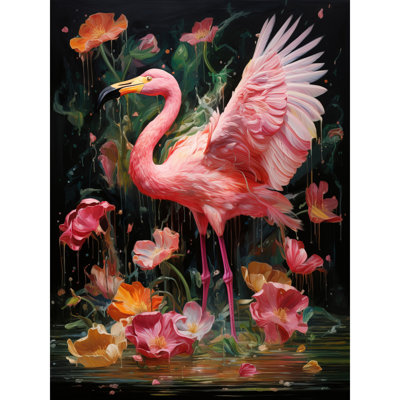 Wall Art Print Flamboyant Flamingo Feathers Artwork Bird in the Rain Vibrant Pink Artwork Poster
