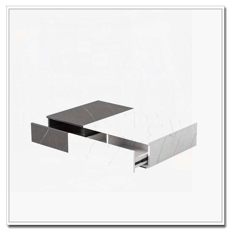 Storage Coffee Table, Black/White, Marble