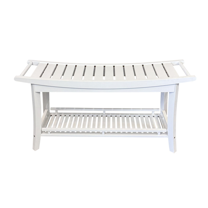 Bancs de douche en bois massif Talreja, Blanc