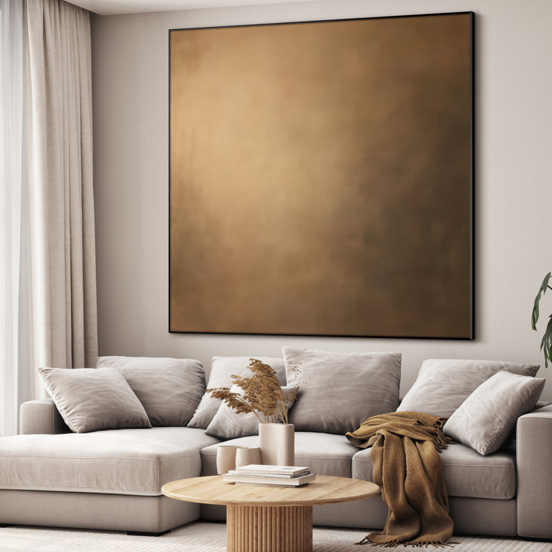 Très grande reproduction d'art sur tissu mural - Gradient bronze abstrait et élégant, décoration d'art moderne pour le salon ou la chambre à coucher - «Assemblage du cadre requis (cadre non fini)»