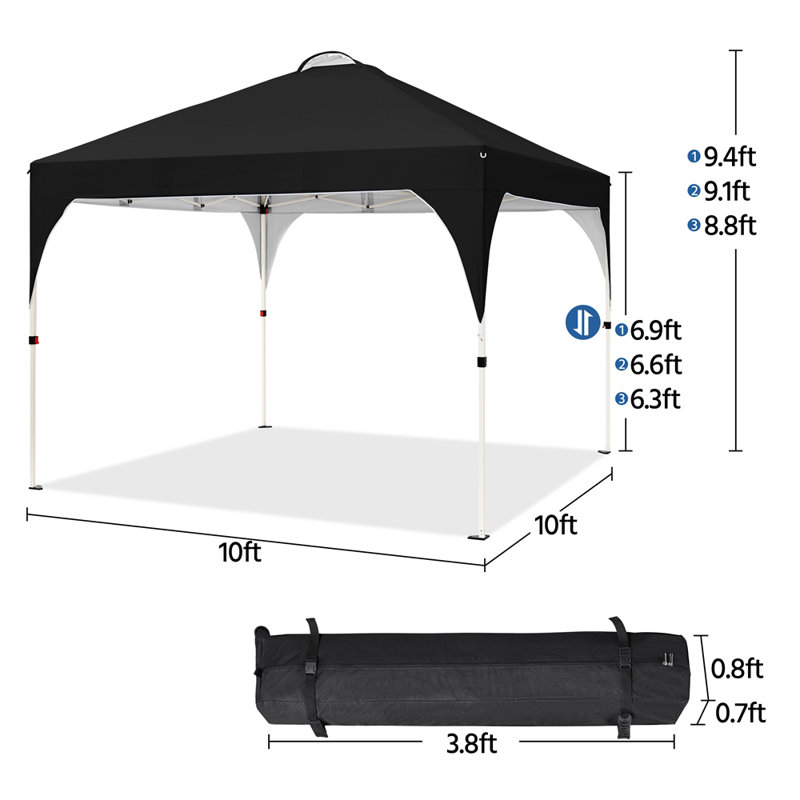 Black 10x10ft Steel Frame Outdoor Pop-Up Canopy Tent