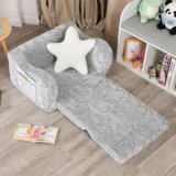 Dinosaur Glow In The Dark Toddler Couch, 2-In-1 Toddler Soft Couch Fold Out With Star Pillow, Convertible Attilio To Lounger, 1-Seat
