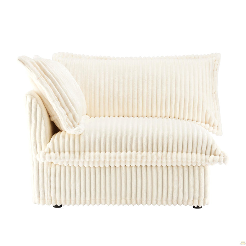 Canapé LSF avec 1 coussin, Velours côtelé blanc