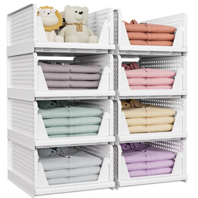 5-pack White Stackable Closet Storage Basket Organizers