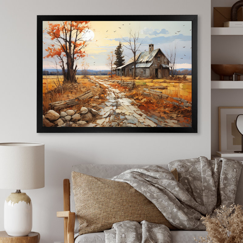 Countryside Rustic Barn Patchwork I - Landscapes Wall Decor, H 24 po x l 32 po x P 1 po, Cadre simple noir