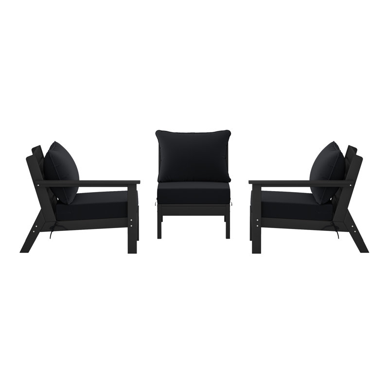 3-Piece Deep Seating Set With Cushions, Black, Black
