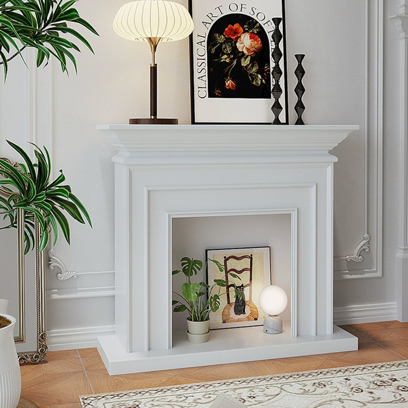 White Solid Wood Freestanding Fireplace