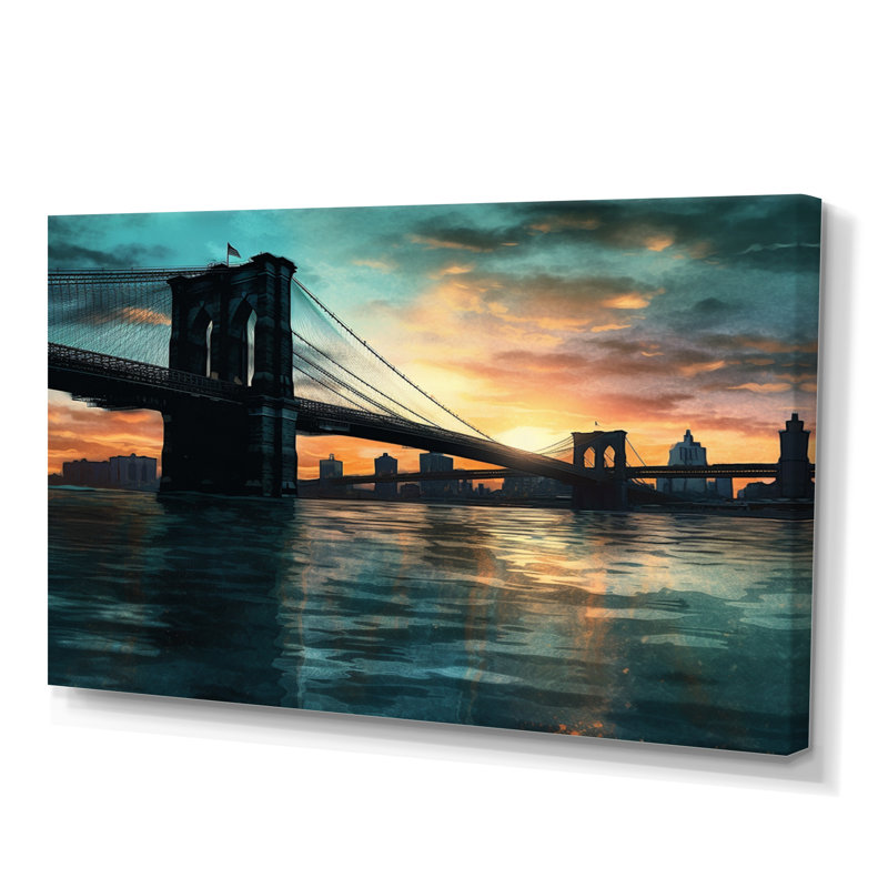 Green and Pink Brooklyn At Sunset, reproduction d'art sur toile, H 30 po x l 40 po x P 1,5 po, Toile tendue