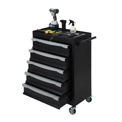 Coffre à outils roulant à 5 tiroirs avec serrure, boîte à outils modulaire robuste en acier, armoire de rangement mobile de grande capacité avec tiroir