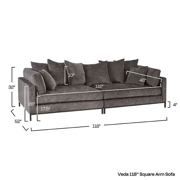 Veda 118" Square Arm Sofa with Reversible Cushions