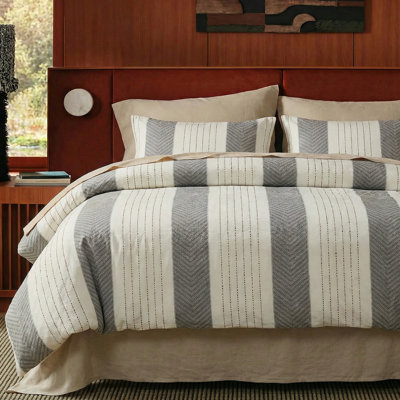100% Cotton Tufted Duvet Cover Set King, Grey and White Striped Duvet Cover, Soft Breathable Comforter Cover with Zipper Closure, Modern Minimalist Bedding Set