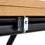 Table relevable moderne en bois texturé de 2 cm d'épaisseur, pattes en métal noir, aspect naturel, idéale pour le café, les repas et le travail. Montage facile et polyvalent, hauteur réglable.