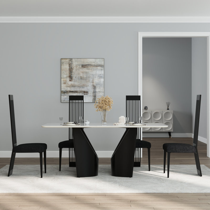 Ensemble de 4 chaises de salle à manger luxueuses noires avec pieds en métal noir