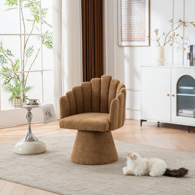 Upholstered  360° Swivel Barrel Accent Chair with Shell-Shaped Back