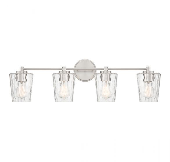  Éclairage pour salle de bain 4 lumières Ballas en nickel satiné, H 9,75 po x l 31,5 po x P 31,5 po, Argent argent
