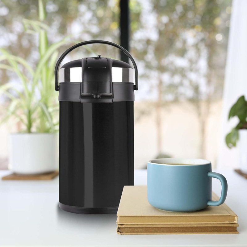 3L Vacuum Airpot Insulated Flask Stainless Steel Hot Tea Coffee Drink Thermos Jug With Pump Action Silver, Black