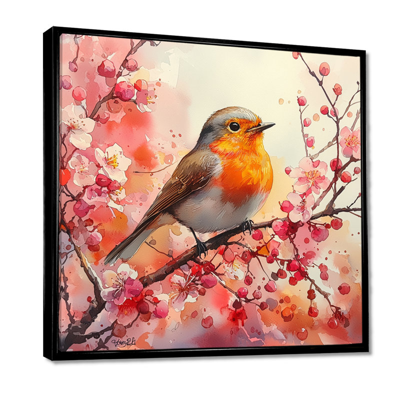 Oiseau rouge-gorge Robin, Impression encadrée flottante, Noir, noir, noir, noir, H 16 po x l 16 po